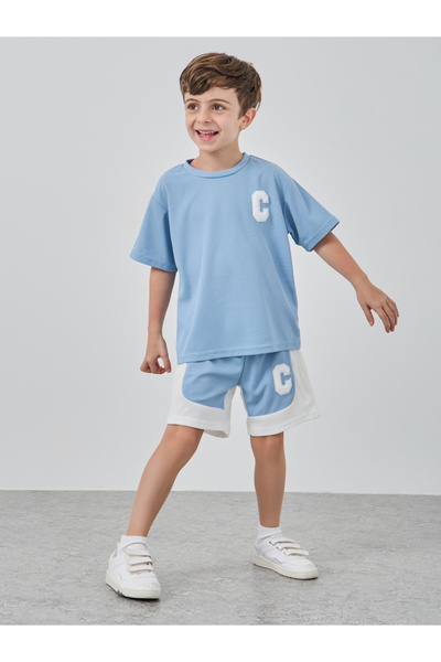 Styli Embroidery Patch Waffle Knit T-Shirt and Shorts Set