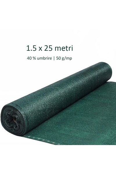PROCART Plasă de umbrire și protecție, 1,5x25 m, mascare spațiu privat, grad de umbrire 40%, 50 g/mp, HDPE