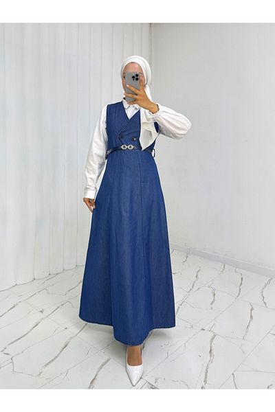 Modamorfo Дънков елек с двойни копчета и колан - Индиго