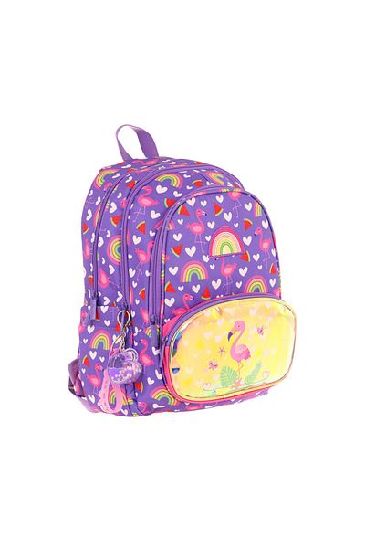 KAUKKO Rucsac de școală pentru copii cu trei ochi (fete) (broderie și imprimare flamingo) - L5226