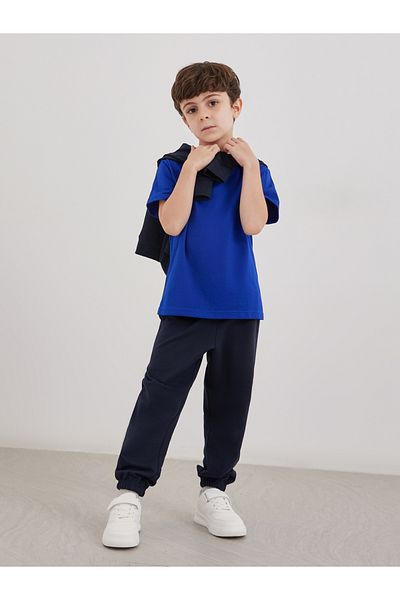 Styli Navy Blue Cotton Cuffed Joggers with Pockets