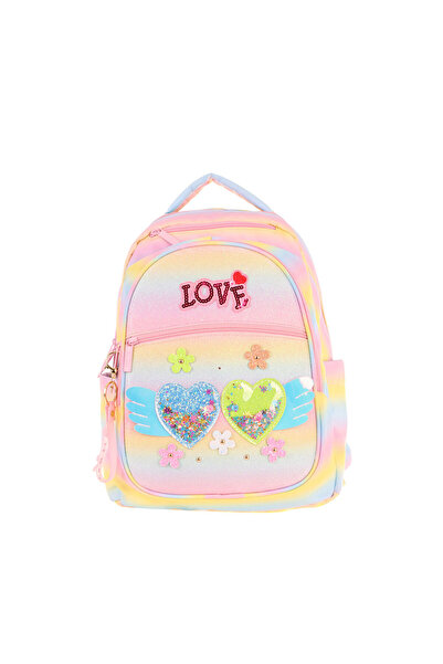 KAUKKO Kids Simli Kalp ve Çiçek Detaylı Kız Çocuk Dört Bölmeli Okul Çantası - L5213
