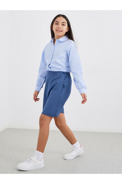 Styli Girls Navy Blue Plain Skorts with Button Detail