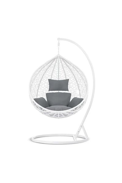 PROCART Fotoliu suspendat tip cuib, structură din oțel, perne incluse, alb/gri, 103x107x195 cm