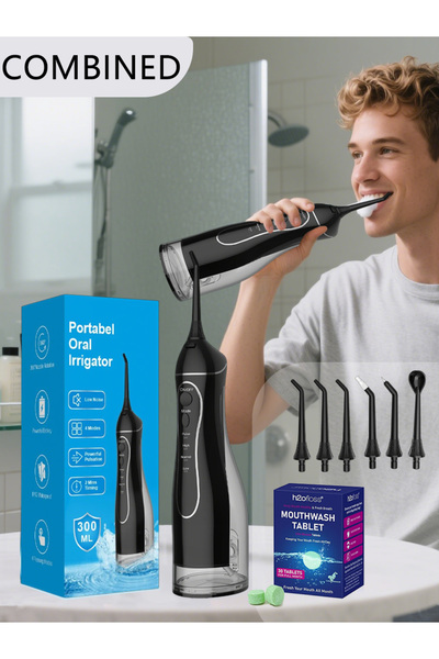Youtrico مجموعة أدوات تنظيف الأسنان بالماء H2ofloss مع أقراص غسول الفم ومنظف ...