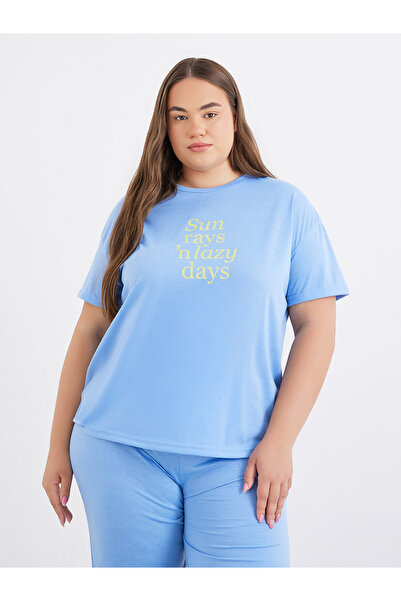 Styli Plus Sun Rays Dropped Shoulder T-Shirt and Side Slit Pyjama Set