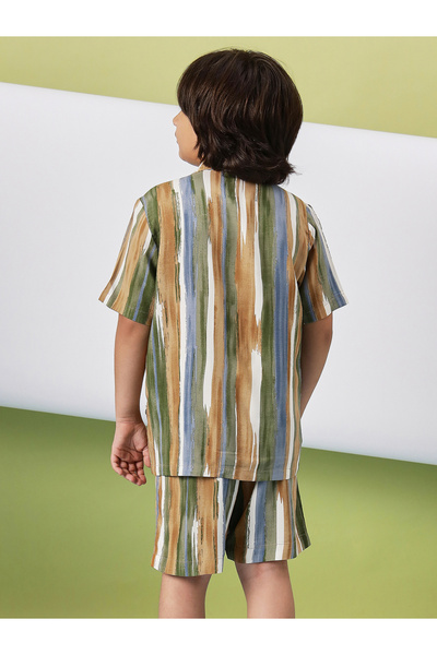 Stylo Bug By Styli Striped Print Collar Neck Shirt and Shorts Set