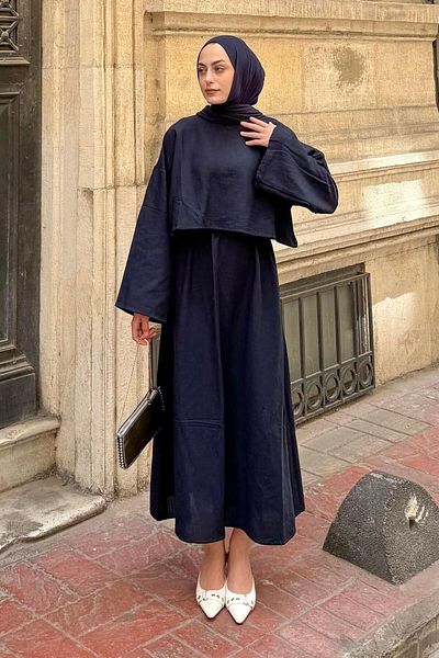 lamelif Skirted Hijab Suit Navy Blue