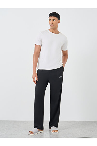 Styli Black Slogan Print Pyjama with Elastic Waist