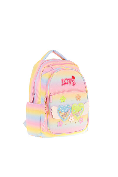 KAUKKO Geantă de școală cu patru compartimente pentru copii cu inimă și flori...