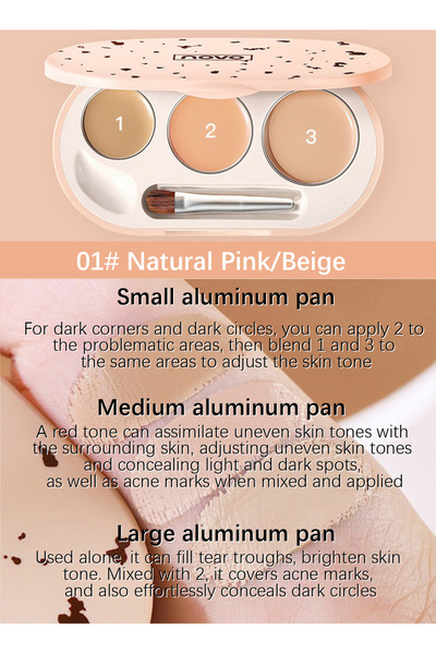 No-vo Tri Color Concealer Palette, Lightweight Flawless Full Coverage Correcting Concealer Makeup Palette