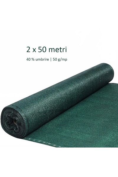 PROCART Plasă de umbrire, 2x50 metri, grad de umbrire 40%, 50 g/mp, verde