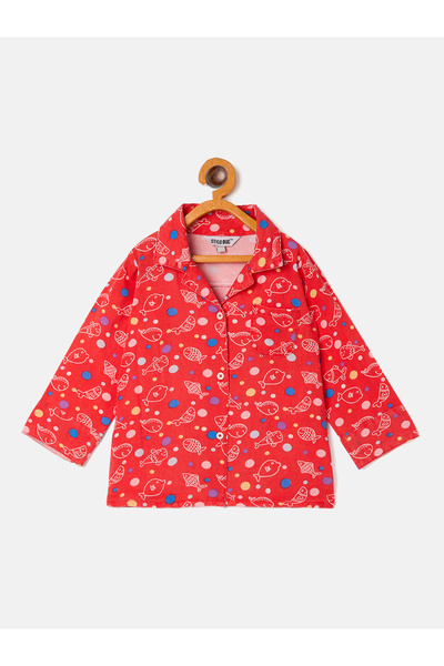 Stylo Bug By Styli Aqua Fish Print Collar Neck Shirt and Pyjama Set