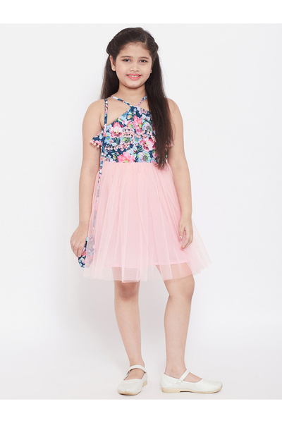 Stylo Bug By Styli Flower Print Mesh Insert Dress