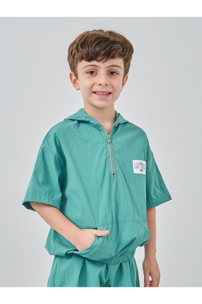 Styli Hooded Zip Front Pocket Detail Top and Shorts Set