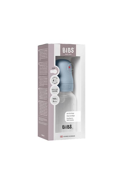 Bibs - Set complet de biberoane anticolici PP fără BPA, 150 ml, silicon, albastru deschis