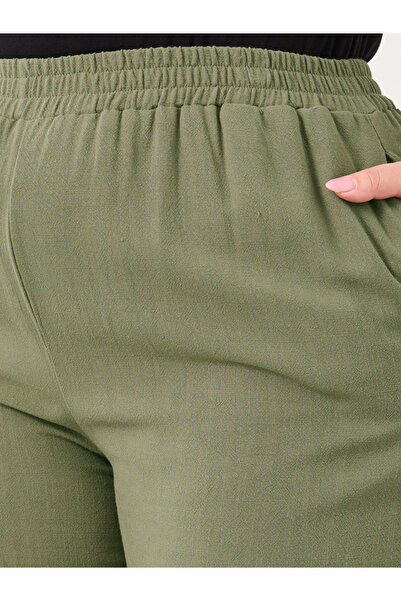 Styli Plus Khaki Linen Look Pants with Side Pocket