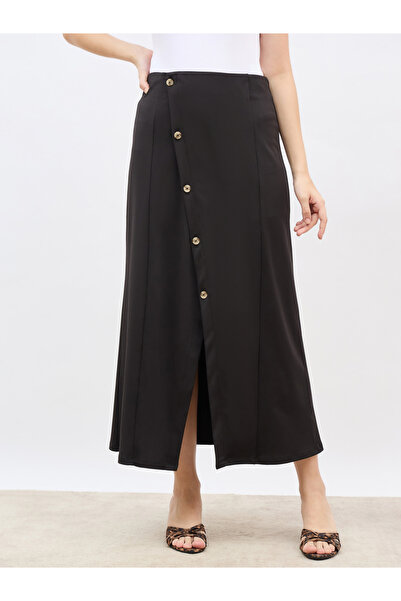 Styli Wrap Front A-Line Maxi Skirt with Buttons