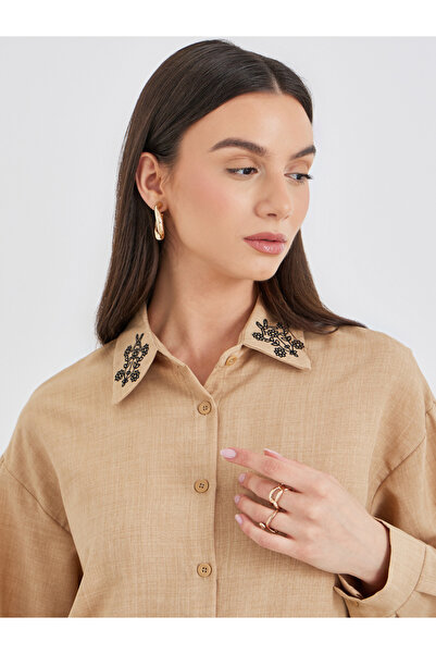 Styli Embroidered Collar Detail Shirt and Pants Co-Ords