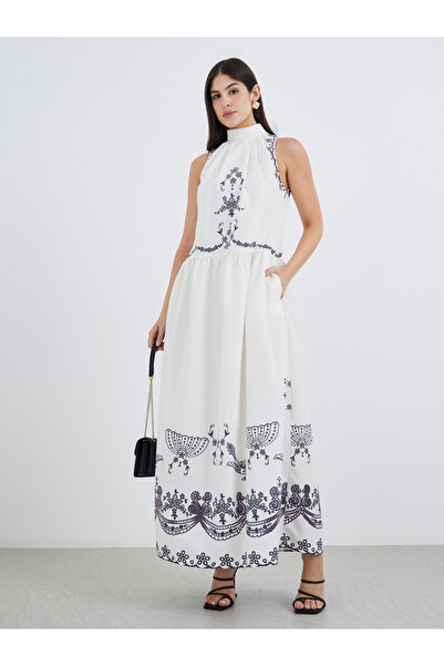 Styli Floral Border Print Halter Neck Maxi Dress
