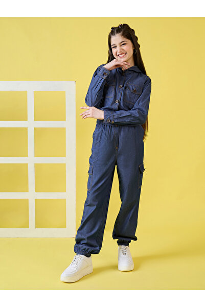 Stylo Bug By Styli Denim Look Hooded Top and Cargo Pants Set