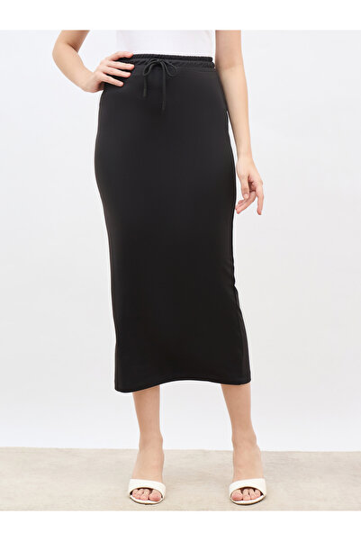 Styli Solid Knitted Terry Shift Midi Skirt