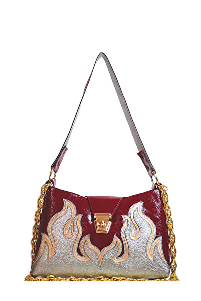 Bleebe Bordo Zincir Askılı Alev Desenli Özel Tasarım El Çantası-Bleebe Blad