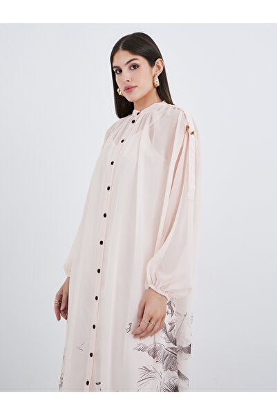 Styli Floral Printed Balloon Sleeves Shirt Midi Dress