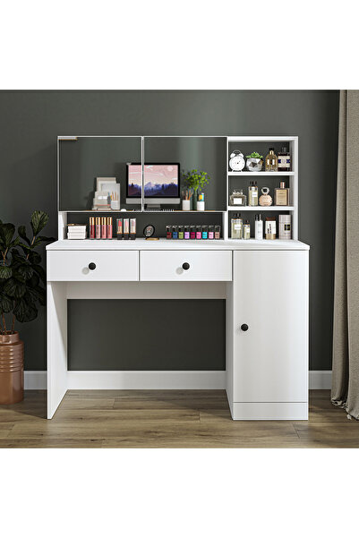 ROOMART Ella Aynalı Makyaj Masası - 2 Çekmeceli, Dolaplı , Takı Düzenleyici