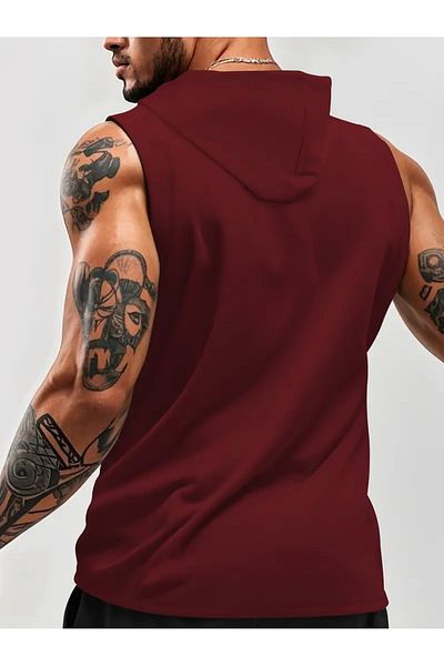 ACTIVE MODA Men's White Hooded Undershirt Cotton Sleeveless Sportsman T-Shirt Ii Ista Lling