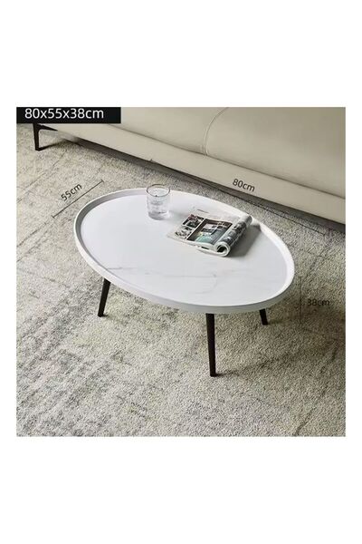 ElastiX Masă de cafea din lemn, masă albă din marmură living,