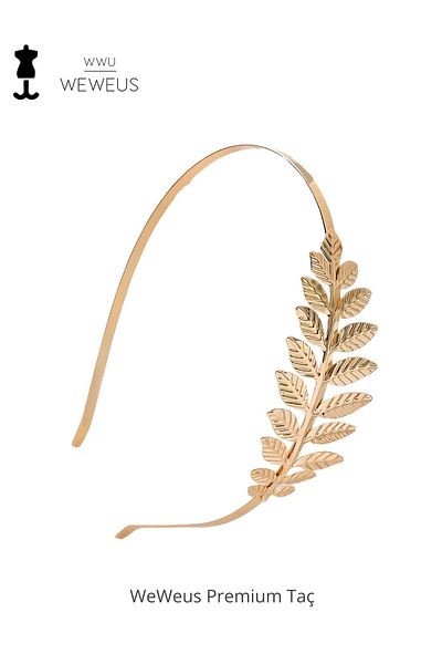 Weweus Women's Side Leaf Gold Gold Color Shiny Luxury Crown