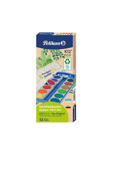 Pelikan Watercolor Set K12, 12 Detachable Colors + Zinc White, Made of Recycled Material, Color Assorted