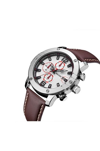 Megir Men's watch, quartz, analog, chronograph, date, -leather,
