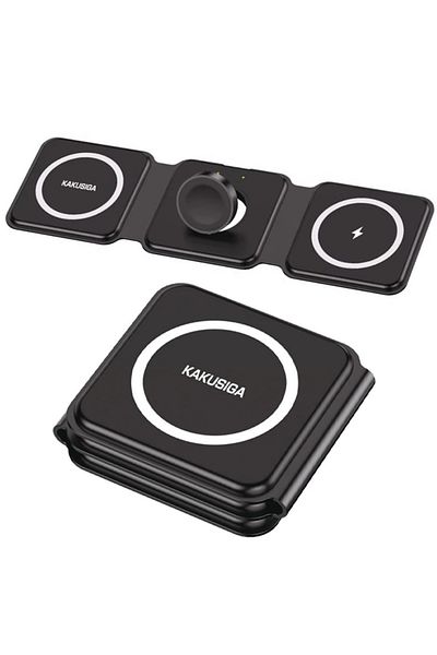 REDz Accessories Încărcător pliabil 3 în 1, KSC-1359, încărcare wireless 15W, MagSafe, negru