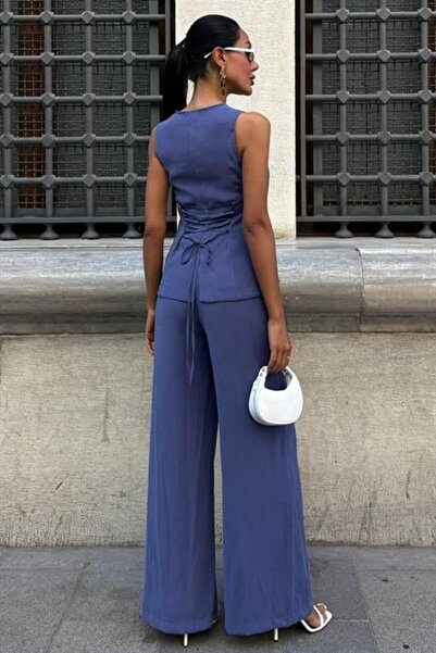 JANES Lace-up back vest plazza pants modal set 10202-08