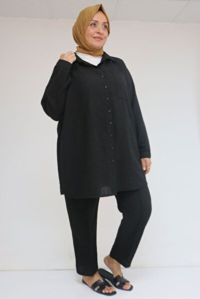 Eslina 57049 Plus Size Men's Collared Trousers Suit - Black