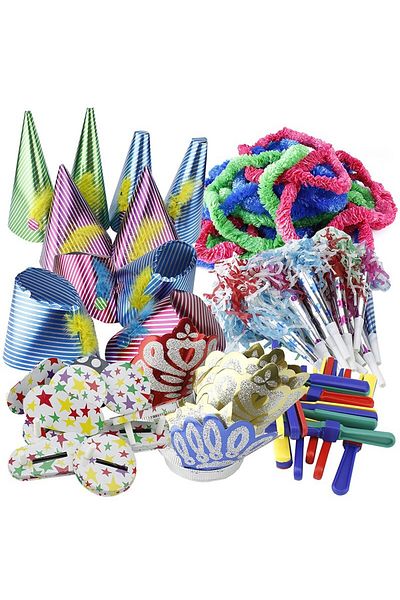 OEM Set de 80 de piese pentru decorațiuni de petrecere, ghirlande, zornăitoare, căști, suflante, multicolor