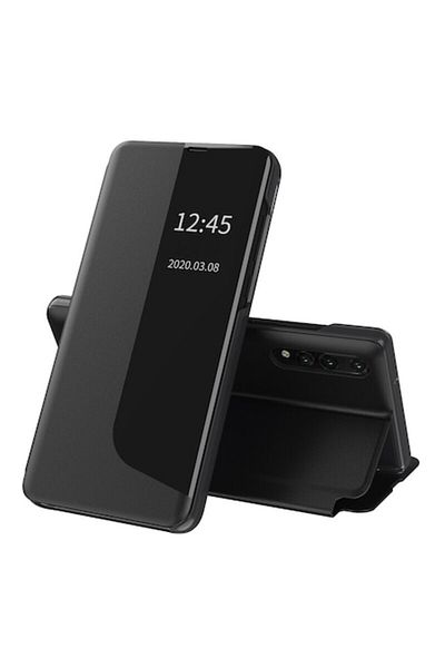 Dali Husă de protecție cu clapă compatibilă cu Huawei P20 Pro, husă Sleep, piele ecologică, neagră