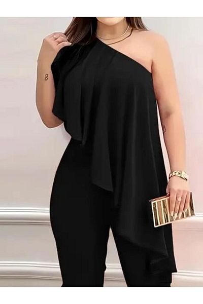 modamtn    Women's Sleeveless One Shoulder Open Front Flounce Detail Sandy Jumpsuit