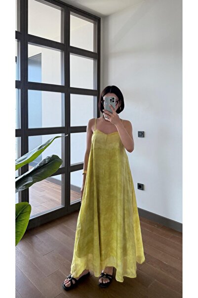 Eliz design Premium Askılı Sarı Elbise