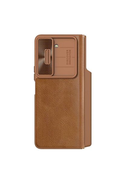 Dali Husa pentru Samsung Galaxy Z Fold5, Piele, Qin Pro Leather Case, Maro