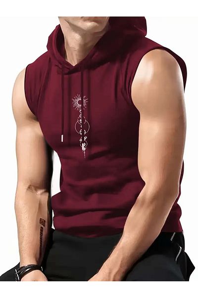ACTIVE MODA Men's White Hooded Undershirt Cotton Sleeveless Sportsman T-Shirt Ii Ista Lling