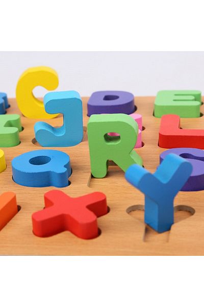 PROCART Educational wooden puzzle, letters of the alphabet, 26 multicolored pieces, letter 3x3.5 cm