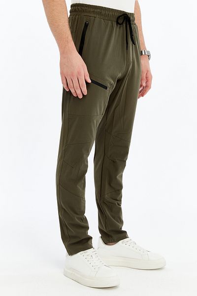 LUGMO Pantaloni de sport pentru bărbați, buzunar cu fermoar, țesătură parașută kaki