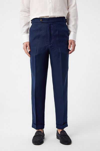 Antioch Navy Blue 100% Linen Italian Cut Men's Trousers