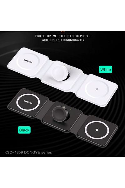 REDz Accessories Încărcător pliabil 3 în 1, KSC-1359, încărcare wireless 15W, MagSafe, alb