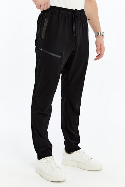 LUGMO Pantaloni de sport pentru bărbați, buzunar cu fermoar, țesătură parașută, negru