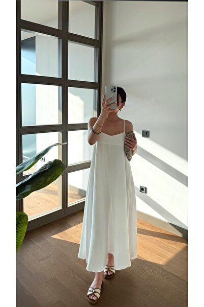 Eliz design Premium Askılı Beyaz Elbise