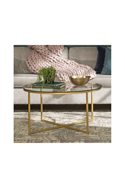 Hitit Dekorasyon Pret Gold Metal Cam Orta Sehpa